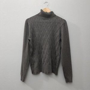 🖤 Eclectic Women's Large Gray Turtleneck Soft Sweater Wavy Knit Classy Holiday